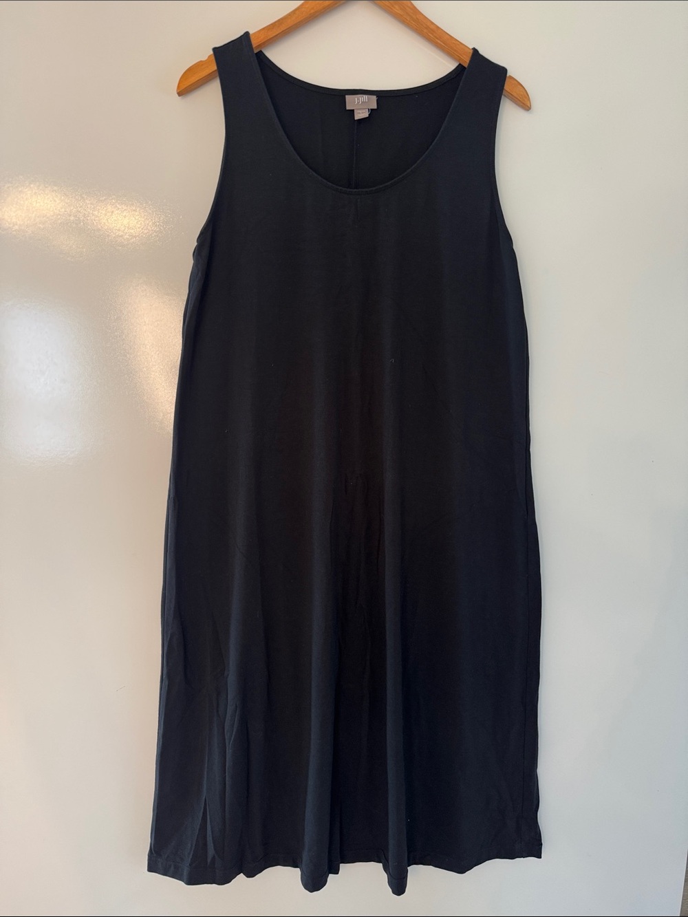 J. JILL Dress Size Large Black Knit Sleeveless Midi Rayon Wool Blend Stretch